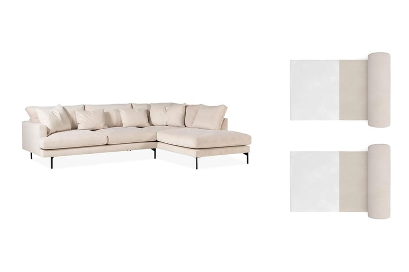 Armunia 4-seters L Sofa Manchester med Sjeselong Høyre med 2 Nakkeputer - Beige - Møbler - Sofaer - Sofaer med sjeselong - 4 seters sofa med divan