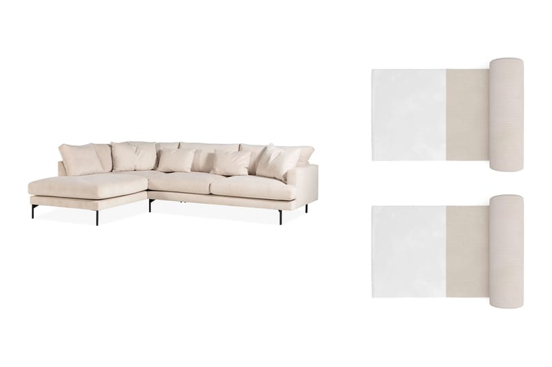 Armunia 4-seters L Sofa Manchester med Sjeselong Venstre med 2 Nakkeputer - Beige - Møbler - Sofaer - Sofaer med sjeselong - 4 seters sofa med divan