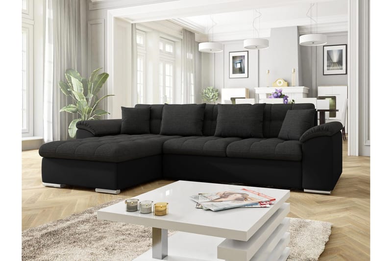 Camior Sofa med Divan 3-seter - Svart - Møbler - Sofaer - Sofaer med sjeselong - 3 seters sofa med divan