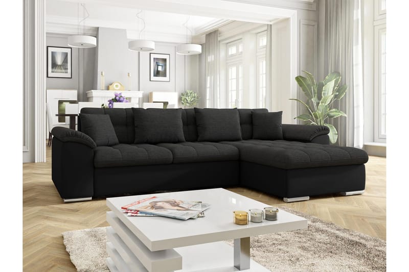 Camior Sofa med Divan 3-seter - Svart - Møbler - Sofaer - Sofaer med sjeselong - 3 seters sofa med divan