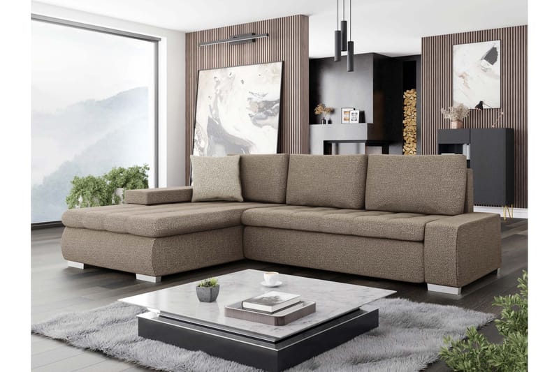 Cerys Sofa med Divan 3-seter - Brun/Beige - Møbler - Sofaer - Sofaer med sjeselong - 3 seters sofa med divan