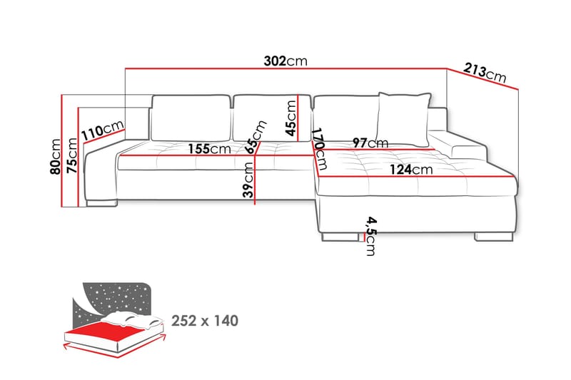 Cerys Sofa med Divan 3-seter - Grå/Rosa - Møbler - Sofaer - Sofaer med sjeselong - 3 seters sofa med divan