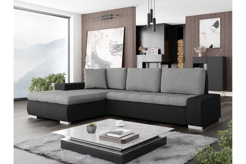 Cerys Sofa med Divan 3-seter - Svart/Grå - Møbler - Sofaer - Sofaer med sjeselong - 3 seters sofa med divan