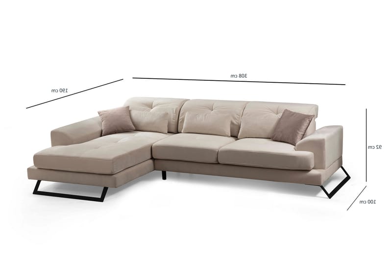 Divansofa Höger - Beige / Svart - Møbler - Sofaer - Sofaer med sjeselong - 4 seters sofa med divan