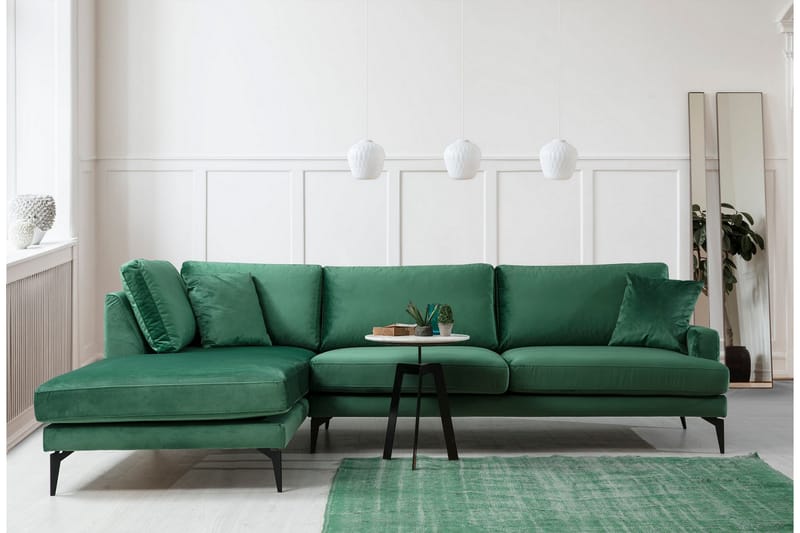 Divansofa Naiomy - Grønn / Svart - Møbler - Sofaer - Sofaer med sjeselong - 4 seters sofa med divan