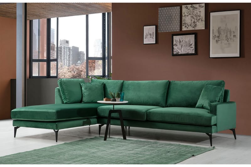 Divansofa Naiomy - Grønn / Svart - Møbler - Sofaer - Sofaer med sjeselong - 4 seters sofa med divan