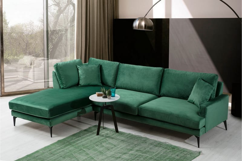 Divansofa Naiomy - Grønn / Svart - Møbler - Sofaer - Sofaer med sjeselong - 4 seters sofa med divan