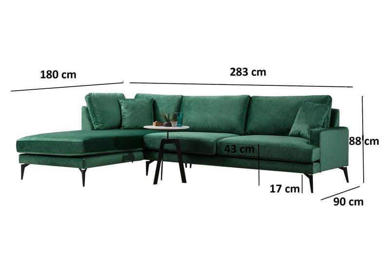 Divansofa Naiomy - Grønn / Svart - Møbler - Sofaer - Sofaer med sjeselong - 4 seters sofa med divan