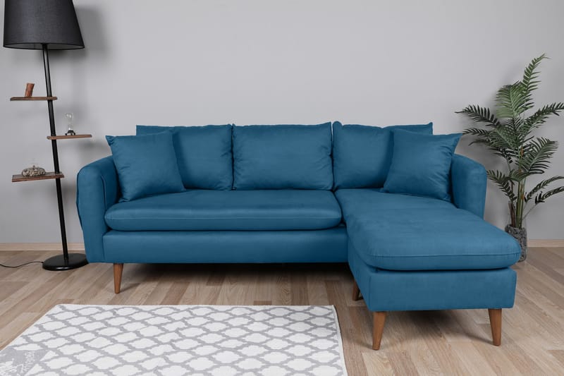 Divansofa Sagkas Høyre - Mørkeblå/Natur - Møbler - Sofaer - Sofaer med sjeselong - 4 seters sofa med divan