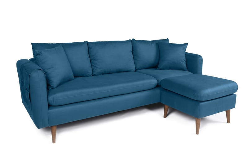 Divansofa Sagkas Høyre - Mørkeblå/Natur - Møbler - Sofaer - Sofaer med sjeselong - 4 seters sofa med divan