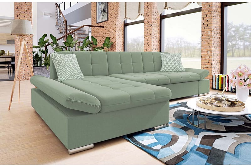 Djerra Sofa med Divan 3-seter - Grønn - Møbler - Sofaer - Sofaer med sjeselong - 3 seters sofa med divan