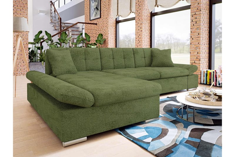 Djerra Sofa med Divan 3-seter - Grønn - Møbler - Sofaer - Sofaer med sjeselong - 3 seters sofa med divan