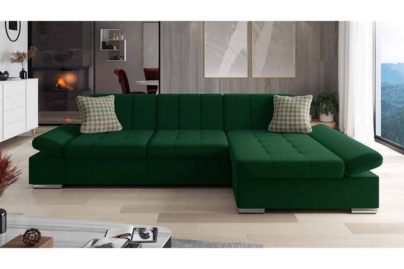 Djerra Sofa med Divan 3-seter - Grønn - Møbler - Sofaer - Sofaer med sjeselong - 3 seters sofa med divan