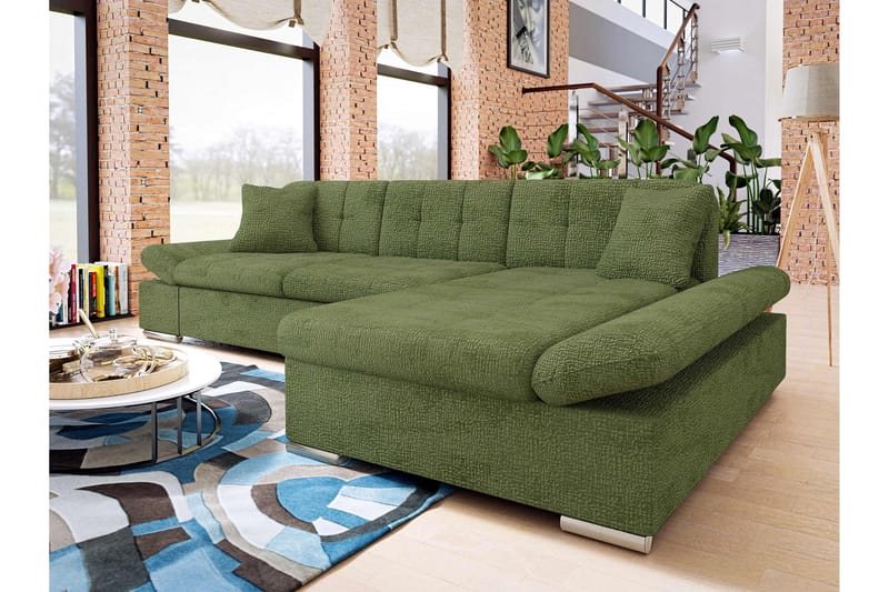 Djerra Sofa med Divan 3-seter - Grønn - Møbler - Sofaer - Sofaer med sjeselong - 3 seters sofa med divan