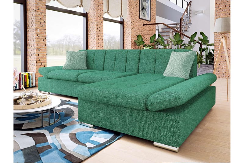 Djerra Sofa med Divan 3-seter - Grønn - Møbler - Sofaer - Sofaer med sjeselong - 3 seters sofa med divan