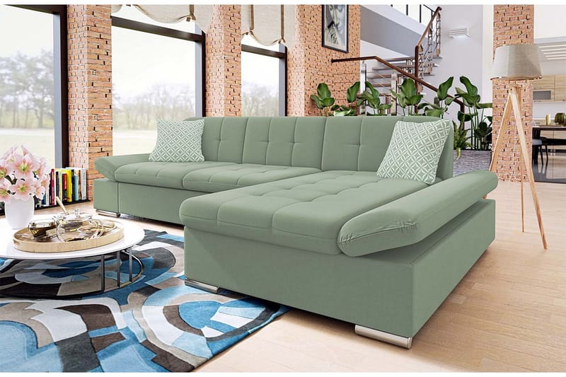 Djerra Sofa med Divan 3-seter - Grønn - Møbler - Sofaer - Sofaer med sjeselong - 3 seters sofa med divan