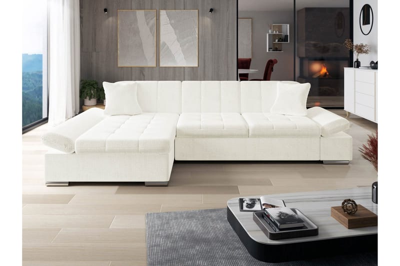 Djerra Sofa med Divan 3-seter - Hvit - Møbler - Sofaer - Sofaer med sjeselong - 3 seters sofa med divan