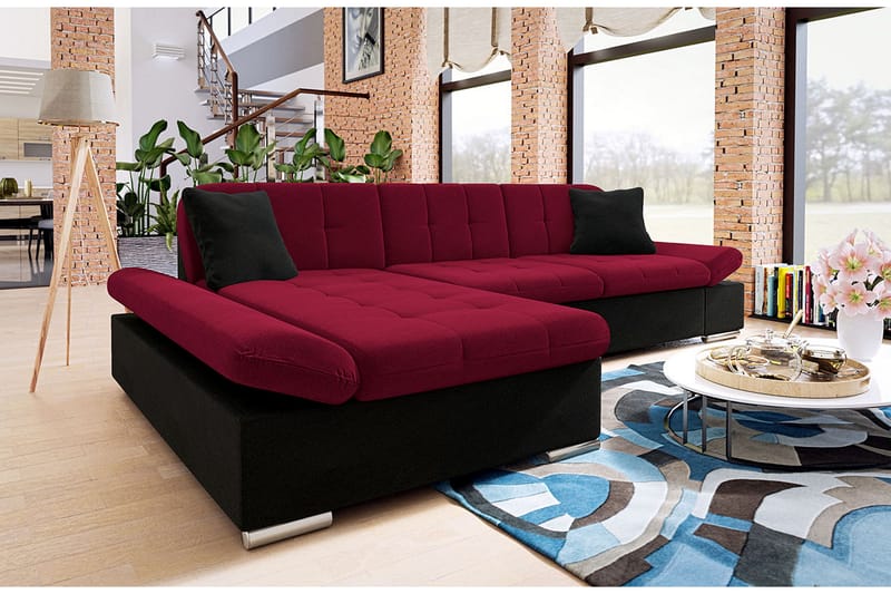 Djerra Sofa med Divan 3-seter - Rød/Svart - Møbler - Sofaer - Sofaer med sjeselong - 3 seters sofa med divan