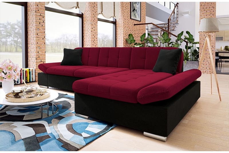 Djerra Sofa med Divan 3-seter - Rød/Svart - Møbler - Sofaer - Sofaer med sjeselong - 3 seters sofa med divan