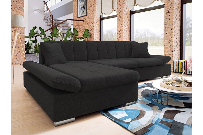 Djerra Sofa med Divan 3-seter - Svart - Møbler - Sofaer - Sofaer med sjeselong - 3 seters sofa med divan