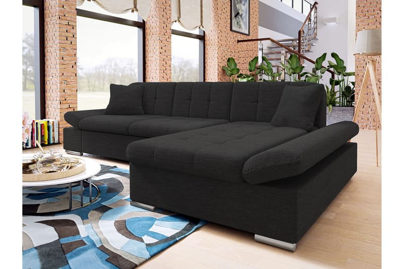 Djerra Sofa med Divan 3-seter - Svart - Møbler - Sofaer - Sofaer med sjeselong - 3 seters sofa med divan