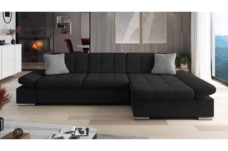 Djerra Sofa med Divan 3-seter - Svart/Grå - Møbler - Sofaer - Sofaer med sjeselong - 3 seters sofa med divan