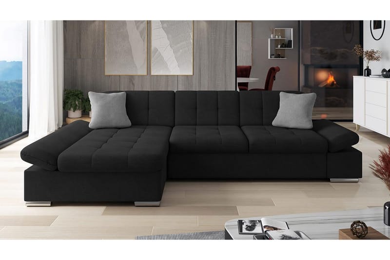 Djerra Sofa med Divan 3-seter - Svart/Grå - Møbler - Sofaer - Sofaer med sjeselong - 3 seters sofa med divan