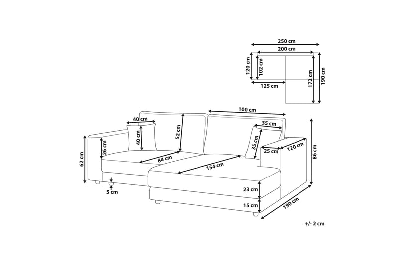 Ersi Sofa med Sjeselong 3-seter - Grå/Svart - Møbler - Sofaer - Sofaer med sjeselong - 3 seters sofa med divan