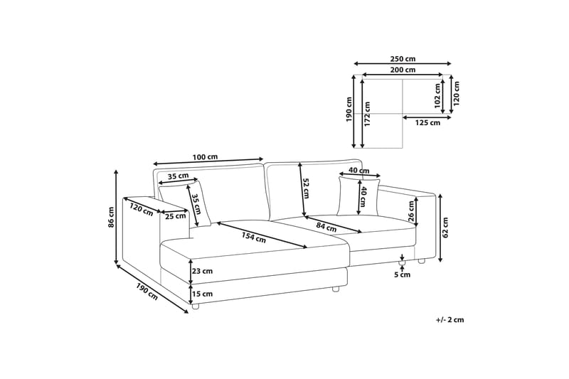 Ersi Sofa med Sjeselong 3-seter - Grå/Svart - Møbler - Sofaer - Sofaer med sjeselong - 3 seters sofa med divan