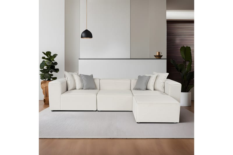 Fahmida Sofa med Sjeselong 3-seter - Ecru - Møbler - Sofaer - Sofaer med sjeselong - 3 seters sofa med divan