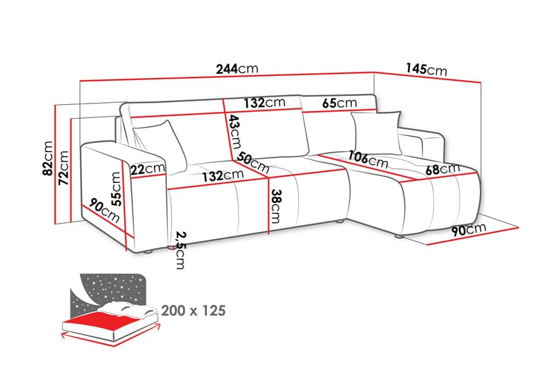 Flo Sovesofa med Sjeselong 3-seter - Grå - Møbler - Sofaer - Sofaer med sjeselong - 3 seters sofa med divan