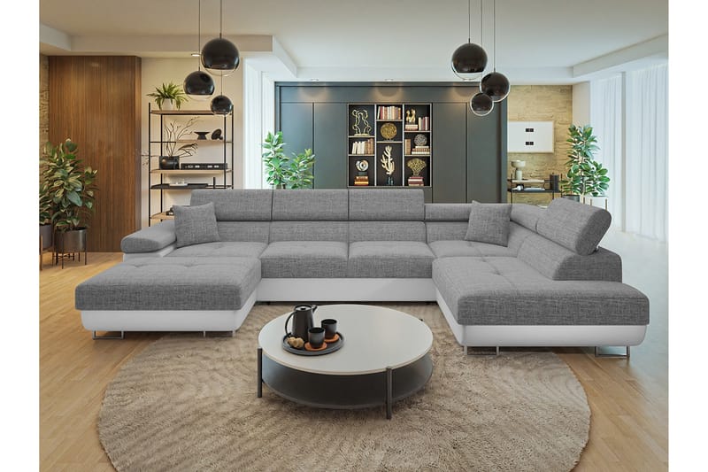 Gabina Sofa med Divan og Sjeselong 4-seter - Hvit/Grå - Møbler - Sofaer - Sofaer med sjeselong - 4 seters sofa med divan