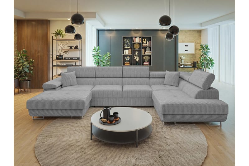 Gabina Sofa med Divan og Sjeselong 4-seter - Lys grå - Møbler - Sofaer - Sofaer med sjeselong - 4 seters sofa med divan