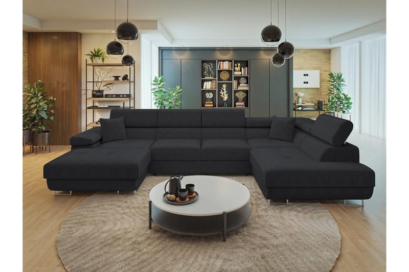 Gabina Sofa med Divan og Sjeselong 4-seter - Svart - Møbler - Sofaer - Sofaer med sjeselong - 4 seters sofa med divan