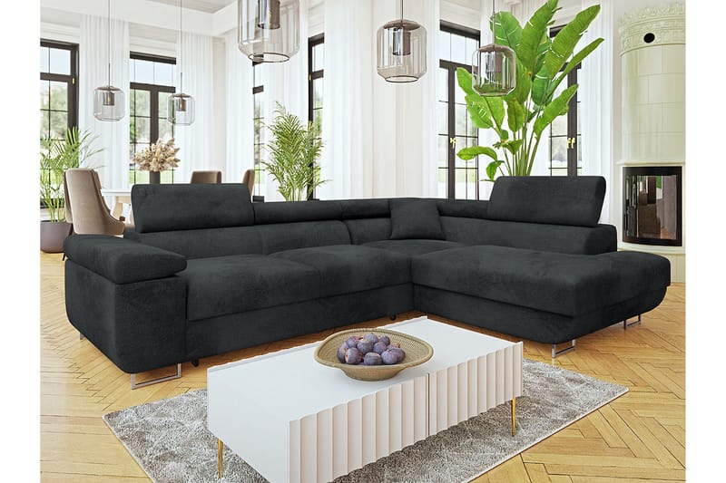 Gabina Sofa med Sjeselong 3-seter - Mørk grå - Møbler - Sofaer - Sofaer med sjeselong - 3 seters sofa med divan