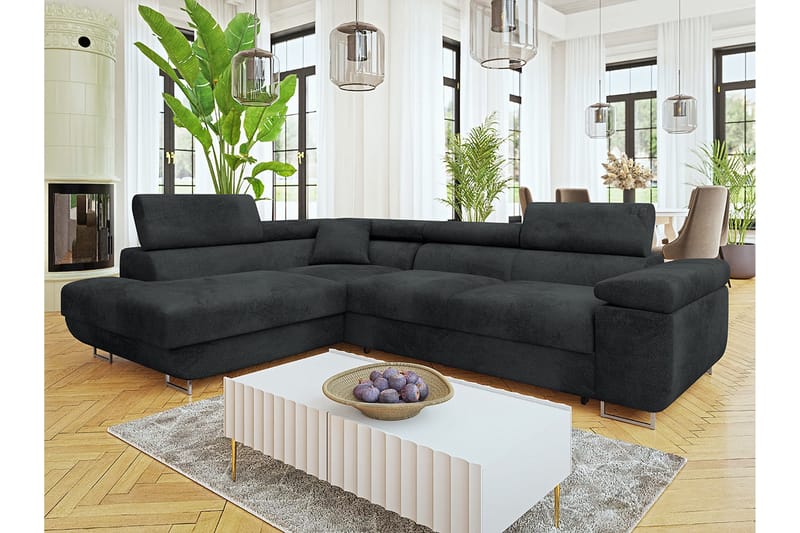 Gabina Sofa med Sjeselong 3-seter - Mørk grå - Møbler - Sofaer - Sofaer med sjeselong - 3 seters sofa med divan