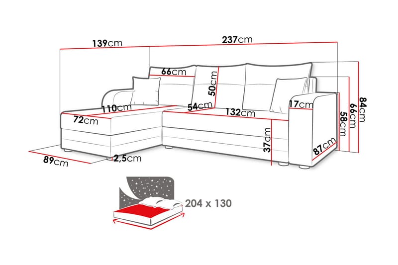 Hewlet Sofa med Divan 3-seter - Beige/Mørk grå - Møbler - Sofaer - Sofaer med sjeselong - 3 seters sofa med divan