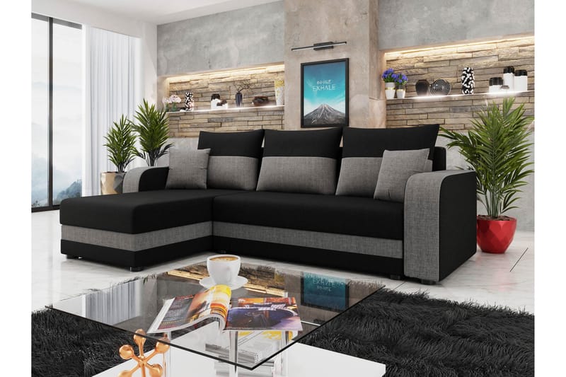 Hewlet Sofa med Divan 3-seter - Svart/Grå - Møbler - Sofaer - Sofaer med sjeselong - 3 seters sofa med divan