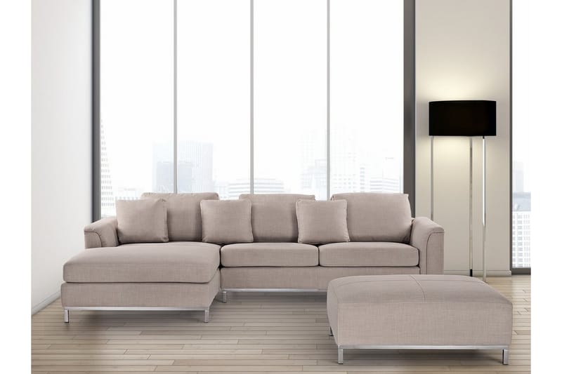 Hjørnesofa Sharmon Høyre + Fotskammel - Beige - Møbler - Sofaer - Sofaer med sjeselong - 4 seters sofa med divan