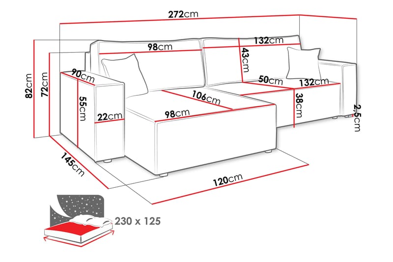 Hobson Sofa med Divan 3-seter - Beige - Møbler - Sofaer - Sofaer med sjeselong - 3 seters sofa med divan