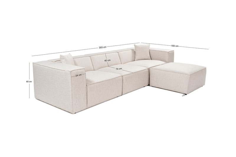 Kaolins Sofa med Sjeselong 3-seter - Lys brun - Møbler - Sofaer - Sofaer med sjeselong - 3 seters sofa med divan