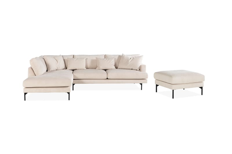 Menard 3-seter Sofa med Sjeselong Venstre + Fotskammel - Beige - Møbler - Sofaer - Sofaer med sjeselong - 3 seters sofa med divan