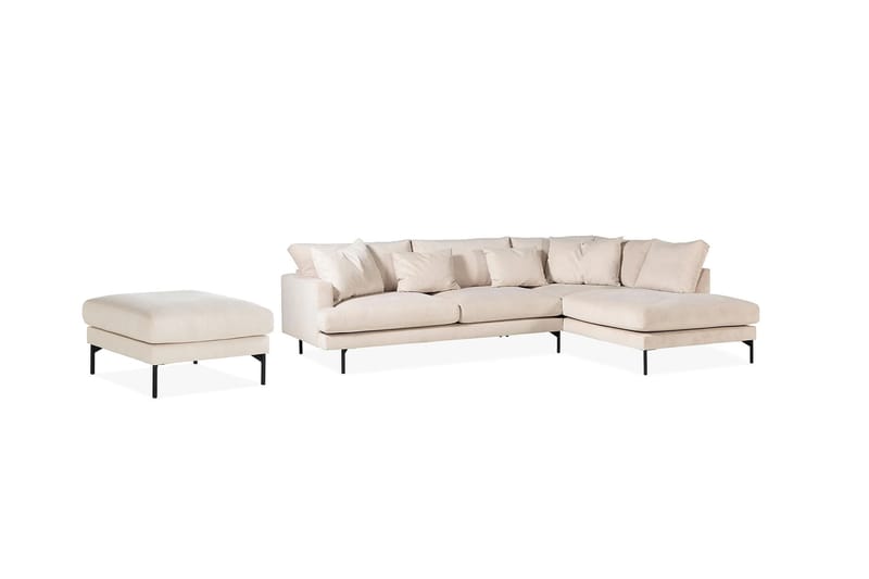 Menard 4-seter Sofa med Sjeselong Høyre + Fotskammel - Beige - Møbler - Sofaer - Sofaer med sjeselong - 4 seters sofa med divan