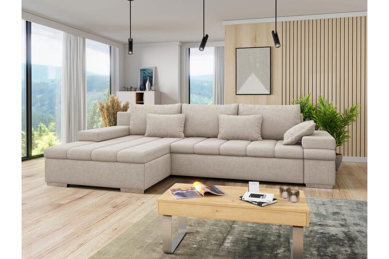 Naoma Sofa med Sjeselong 3-seter - Beige - Møbler - Sofaer - Sofaer med sjeselong - 3 seters sofa med divan