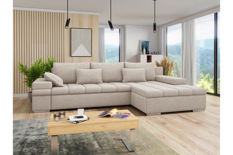 Naoma Sofa med Sjeselong 3-seter - Beige - Møbler - Sofaer - Sofaer med sjeselong - 3 seters sofa med divan