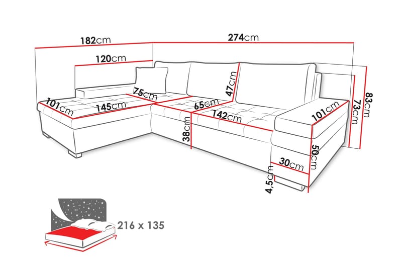 Naoma Sofa med Sjeselong 3-seter - Hvit - Møbler - Sofaer - Sofaer med sjeselong - 3 seters sofa med divan