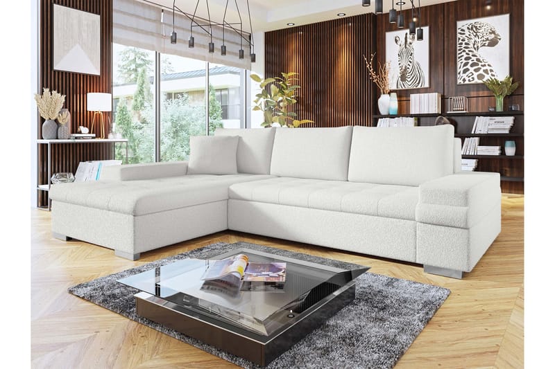 Naoma Sofa med Sjeselong 3-seter - Hvit - Møbler - Sofaer - Sofaer med sjeselong - 3 seters sofa med divan