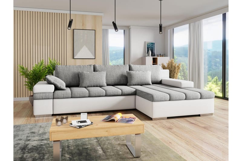 Naoma Sofa med Sjeselong 3-seter - Hvit/Lys grå - Møbler - Sofaer - Sofaer med sjeselong - 3 seters sofa med divan