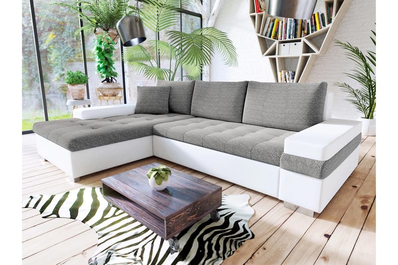 Naoma Sofa med Sjeselong 3-seter - Hvit/Lys grå - Møbler - Sofaer - Sofaer med sjeselong - 3 seters sofa med divan