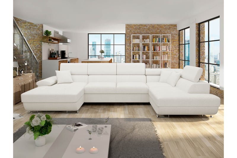 Reginia Sofa med Divan og Sjeselong 4-seter - Hvit - Møbler - Sofaer - Sofaer med sjeselong - 4 seters sofa med divan